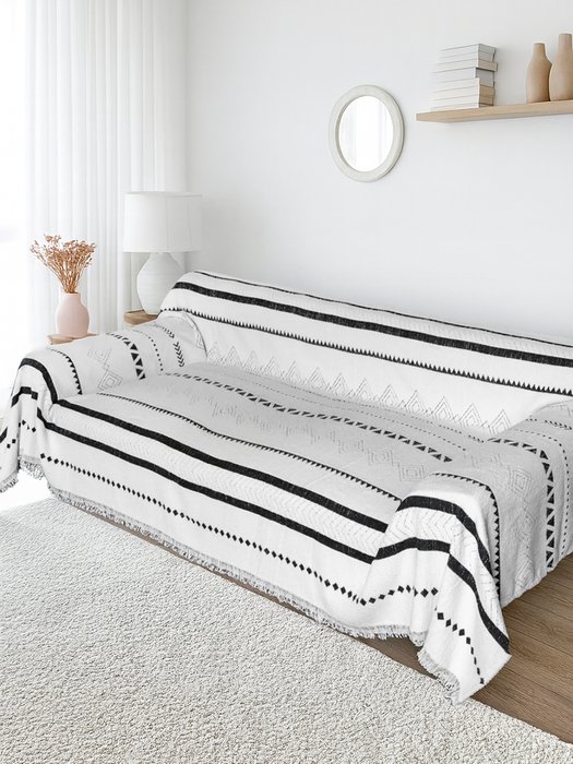 Покрывало Lungo softness moby 180х340 бело-черного цвета - лучшие Покрывала в INMYROOM Покрывало Lungo softness moby 180х340 бело-черного цвета - лучшие Покрывала в INMYROOM