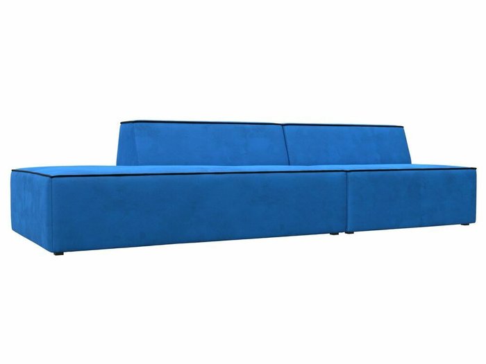 Прямой модульный диван Монс Модерн голубого цвета с черным кантом левый