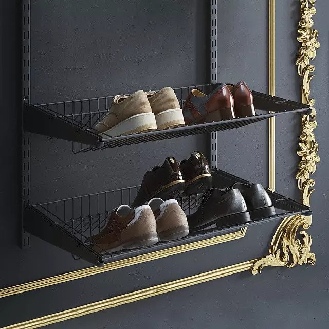 Полка двуxуровневая для обуви 60x41 черного цвета - лучшие Комплектующие для гардеробных систем в INMYROOM Полка двуxуровневая для обуви 60x41 черного цвета - лучшие Комплектующие для гардеробных систем в INMYROOM