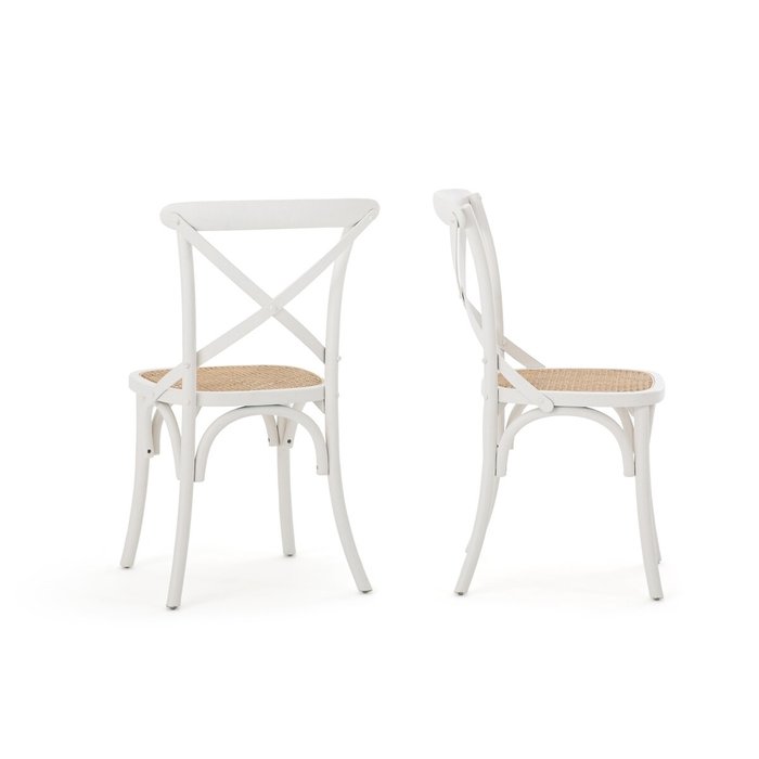 Комплект из двух стульев из дерева и плетения Cedak белого цвета - купить Обеденные стулья по цене 28828.0