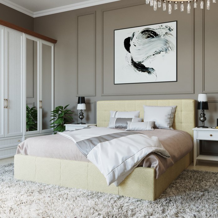 Кровать Инуа 160х200 бежевого цвета с подъемным механизмом  - лучшие Кровати для спальни в INMYROOM