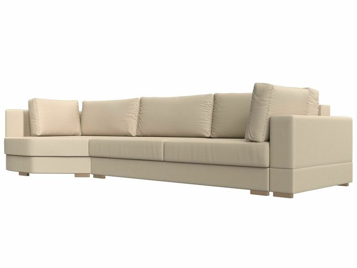 Угловой диван-кровать Лига 026 бежевого цвета (экокожа) левый угол