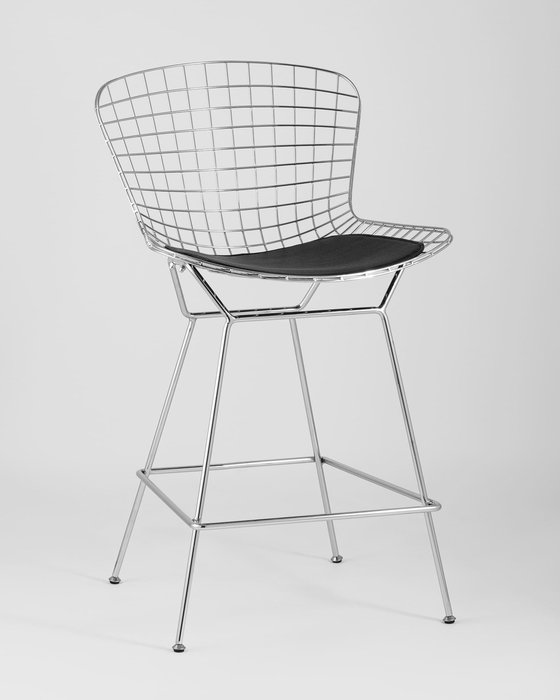 Стул полубарный Bertoia с черной подушкой - купить Барные стулья по цене 8673.0 Стул полубарный Bertoia с черной подушкой - купить Барные стулья по цене 8673.0