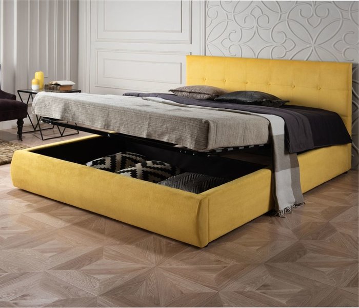 Кровать Selesta 140х200 с подъемным механизмом желтого цвета - лучшие Кровати для спальни в INMYROOM