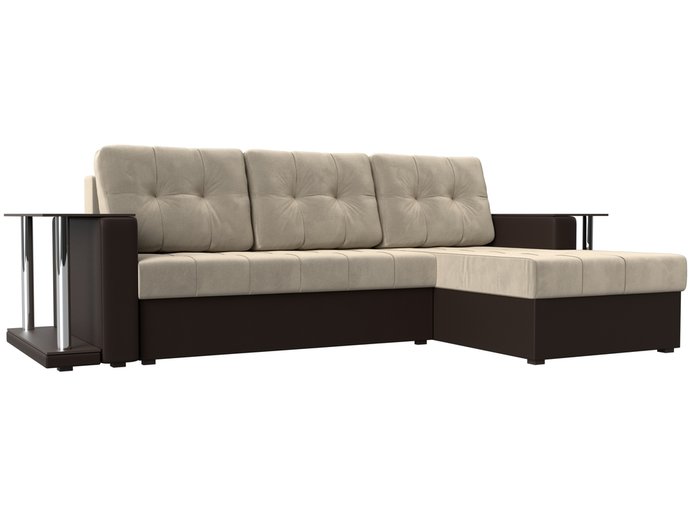 Угловой диван-кровать Даллас бежево-коричневого цвета (ткань\экокожа)