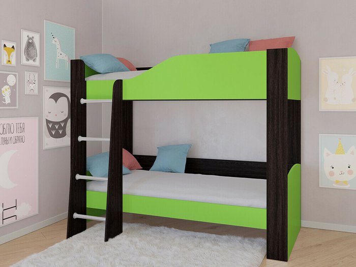 Двухъярусная кровать Астра 2 80х190 цвета Венге-салатовый - купить Двухъярусные кроватки по цене 16900.0