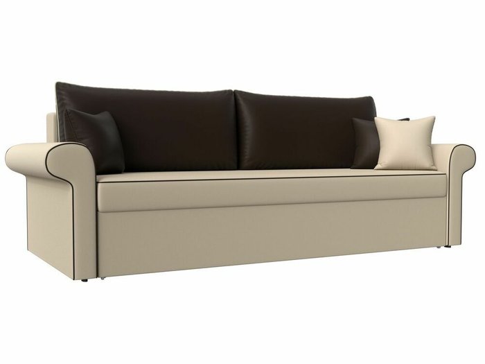 Прямой диван-кровать Милфорд коричнево-бежевого цвета (экокожа)