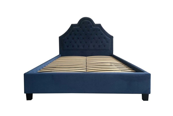 Кровать двуспальная из велюра синего цвета 160х200