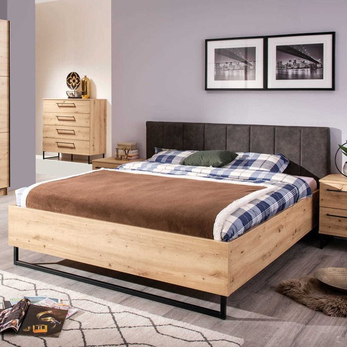 Кровать Sardinia 160х200 цвета дуб артисан - лучшие Кровати для спальни в INMYROOM