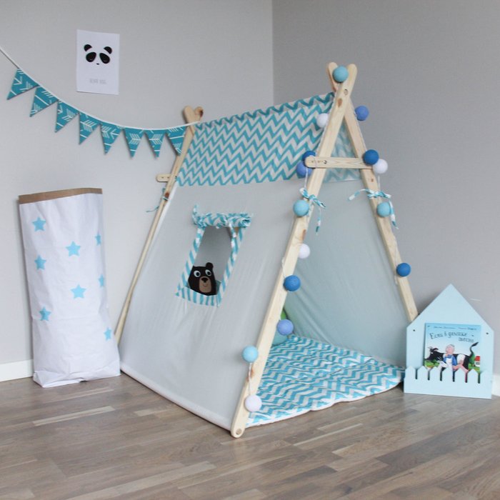 Игровая палатка Blue Zigzag + игровой коврик в подарок - купить Игровые домики в детскую по цене 3490.0