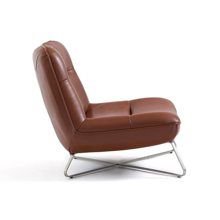Кресло из кожи и гладкого никеля Helma коричневого цвета - лучшие Интерьерные кресла в INMYROOM