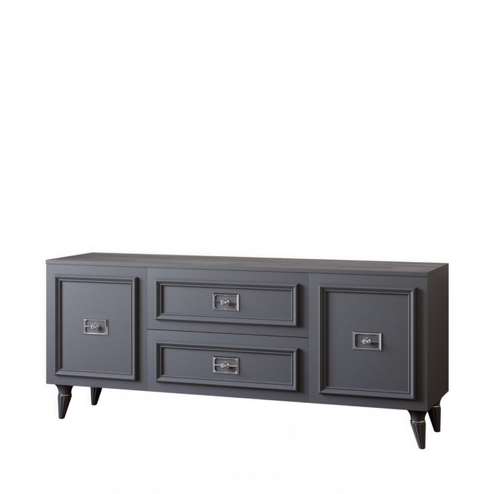 Тумба под телевизор Валенсия серого цвета с серебром