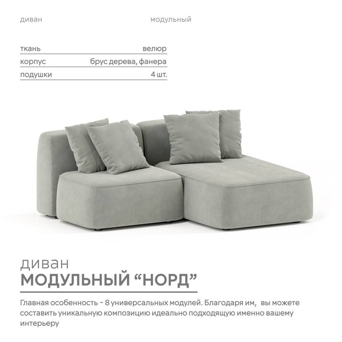 Угловой модульный диван Норд серого цвета - купить Угловые диваны по цене 104200.0