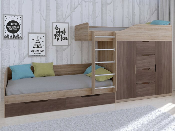 Двухъярусная кровать Астра 6 80х190 цвета Дуб Сонома-Дуб шамони - купить Двухъярусные кроватки по цене 38400.0