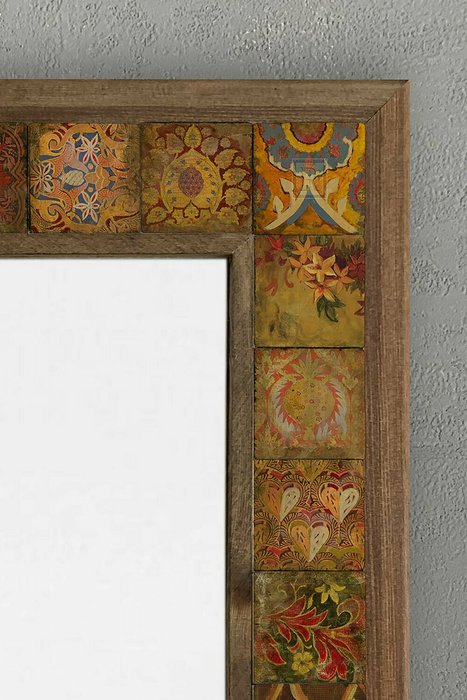 Настенное зеркало 43x63 с каменной мозаикой коричнево-красного цвета - лучшие Настенные зеркала в INMYROOM