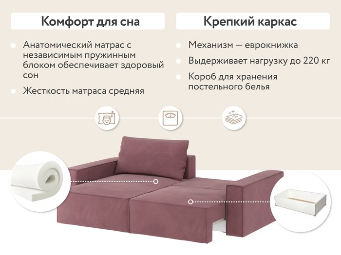 Угловой диван-кровать Корсо серо-розового цвета - лучшие Угловые диваны в INMYROOM