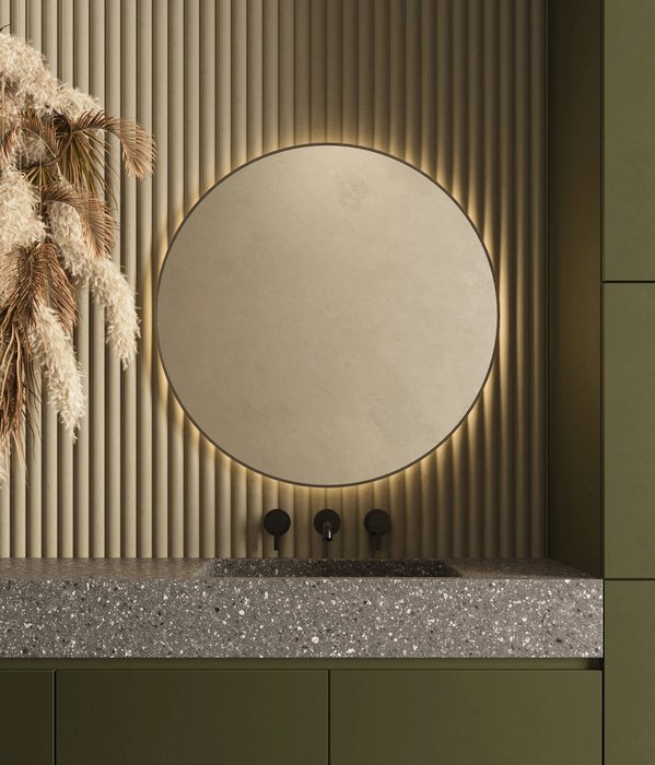 Круглое настенное зеркало Banska с подсветкой в светло-серой раме - лучшие Настенные зеркала в INMYROOM
