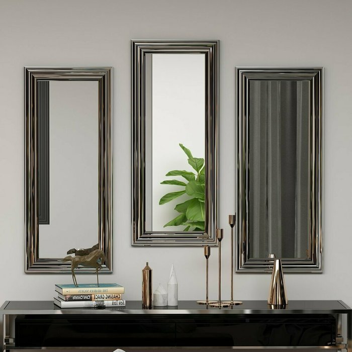 Набор из трех настенных зеркал Decor 30х70 серебристого цвета - купить Настенные зеркала по цене 31212.0