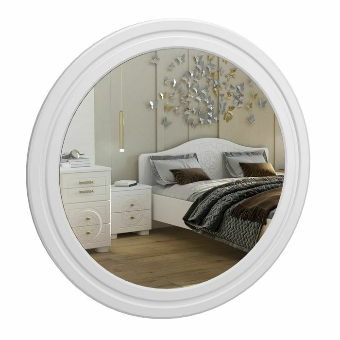 Зеркало настенное Монблан круглое в раме белого цвета - купить Настенные зеркала по цене 6885.0