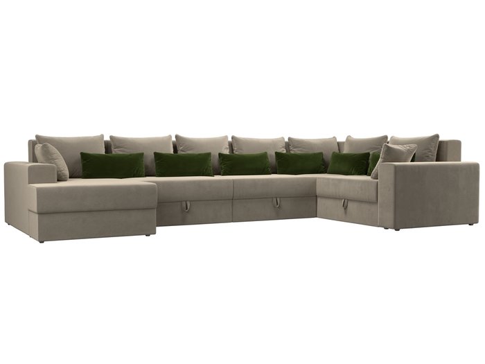 Угловой диван-кровать Мэдисон бежево-зеленого цвета