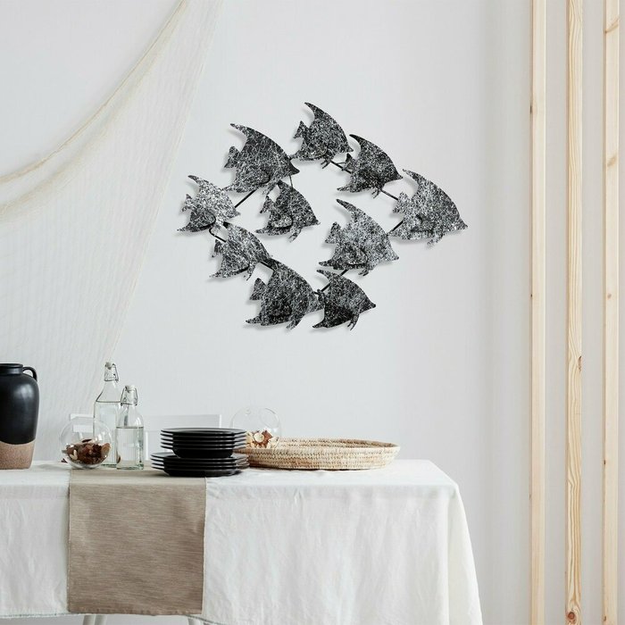 Настенный декор ручной работы Рыбы 47х55 из металла серо-черного цвета - купить Декор стен по цене 9207.0