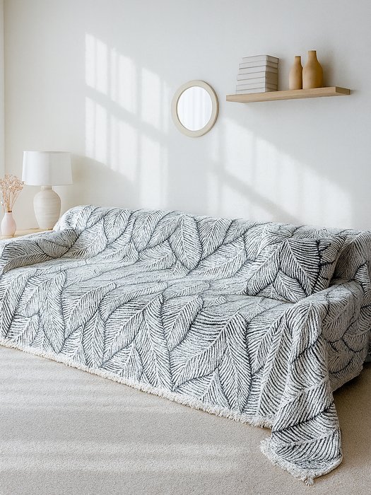Покрывало Lungo softness elfe 180х340 бело-черного цвета - купить Покрывала по цене 4750.0 Покрывало Lungo softness elfe 180х340 бело-черного цвета - купить Покрывала по цене 4750.0