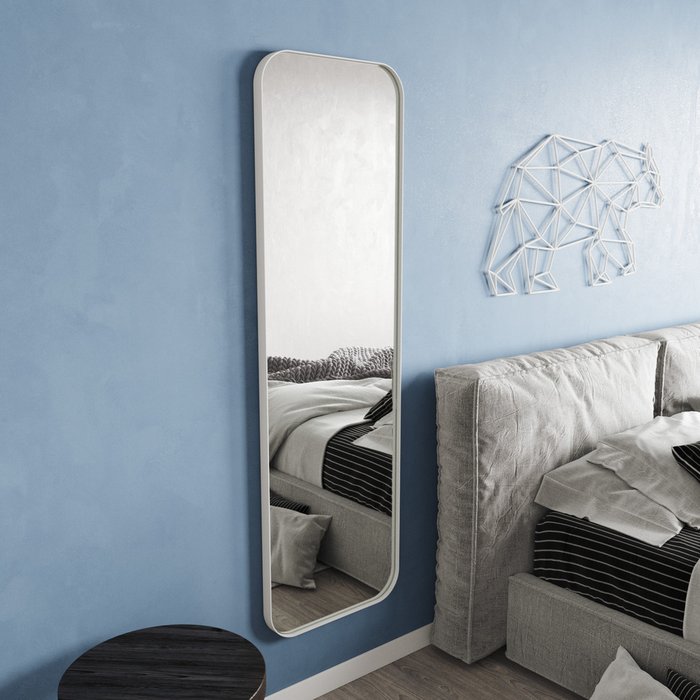 Дизайнерское настенное зеркало Kuvino L в тонкой раме белого цвета - купить Настенные зеркала по цене 24900.0