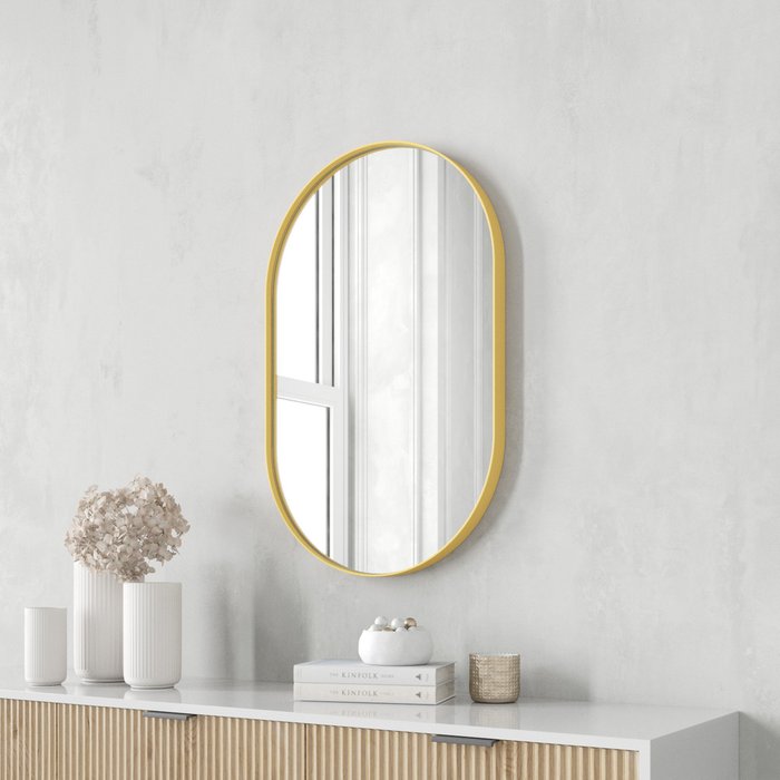 Дизайнерское настенное зеркало Nolvis S в тонкой металлической раме золотого цвета - купить Настенные зеркала по цене 14900.0