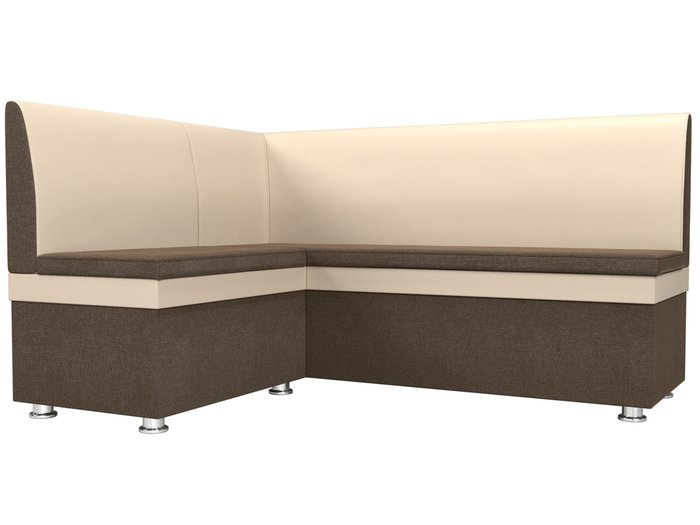 Угловой диван Уют бежево-коричневого цвета (экокожа/ткань) левый угол