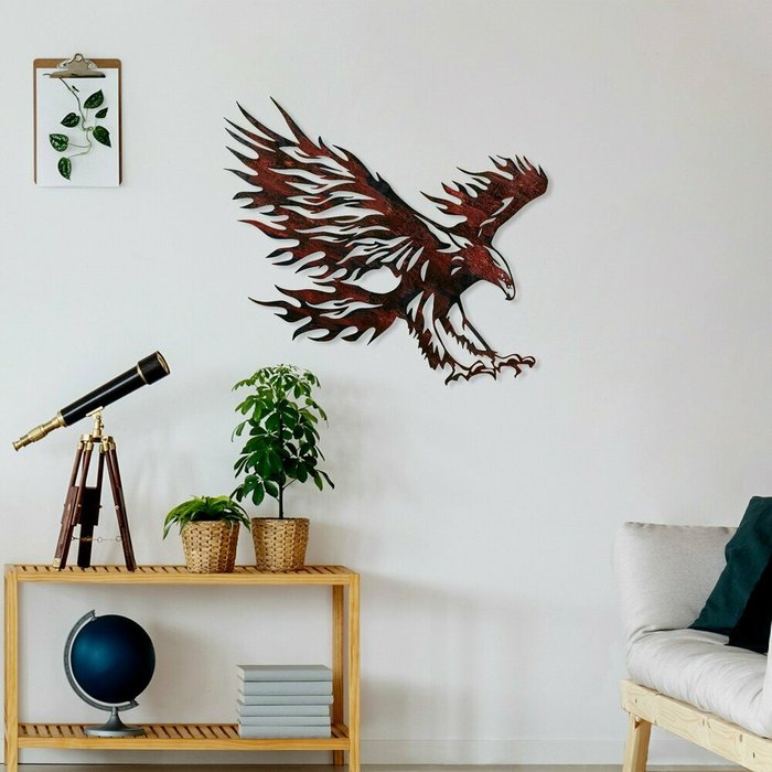 Настенный декор ручной работы Орел 63х71 из металла черно-красного цвета - лучшие Декор стен в INMYROOM