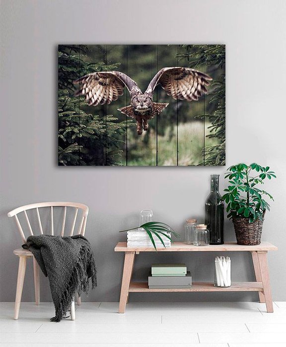 Картина на дереве Летящая сова 40х60 см - купить Картины по цене 6990.0