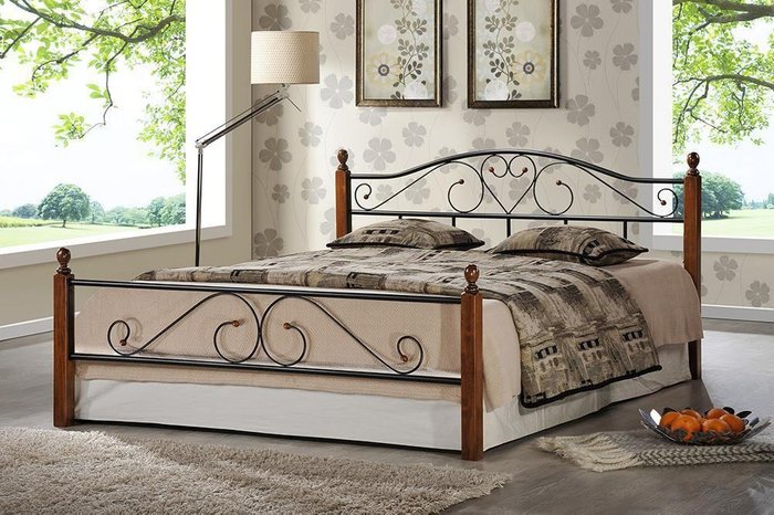 Кровать металлическая 140х200 черно-коричневого цвета - лучшие Кровати для спальни в INMYROOM