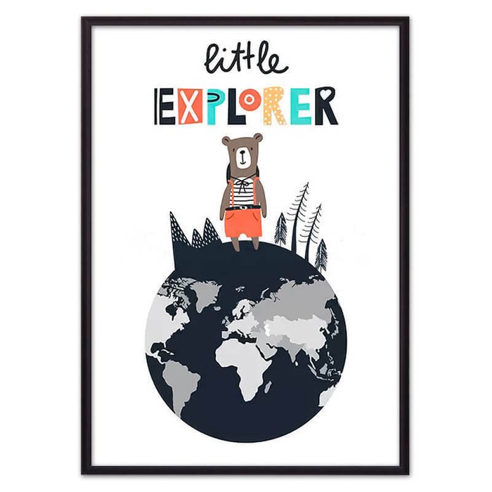 Постер в рамке Медведь "Little eхplorer" 21х30 см