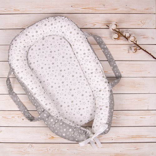 Кокон 'Гнёздышко' для новорождённых 'BabyRelax' 50х75, с ручками, съёмный матрасик 'Звездное небо серый'