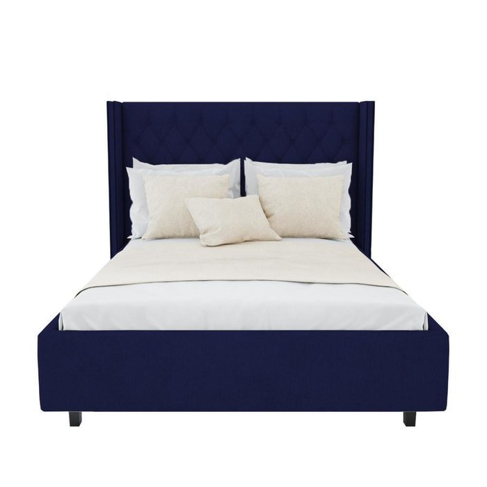 Кровать с декоративными гвоздиками Wing Велюр Синий 200x200 - купить Кровати для спальни по цене 102000.0