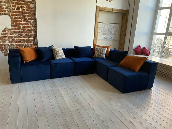 Угловой модульный диван Комби синего цвета - купить Бескаркасная мебель по цене 190150.0