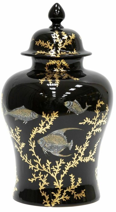 Фарфоровая ваза с крышкой черно-золотого цвета - лучшие Вазы  в INMYROOM