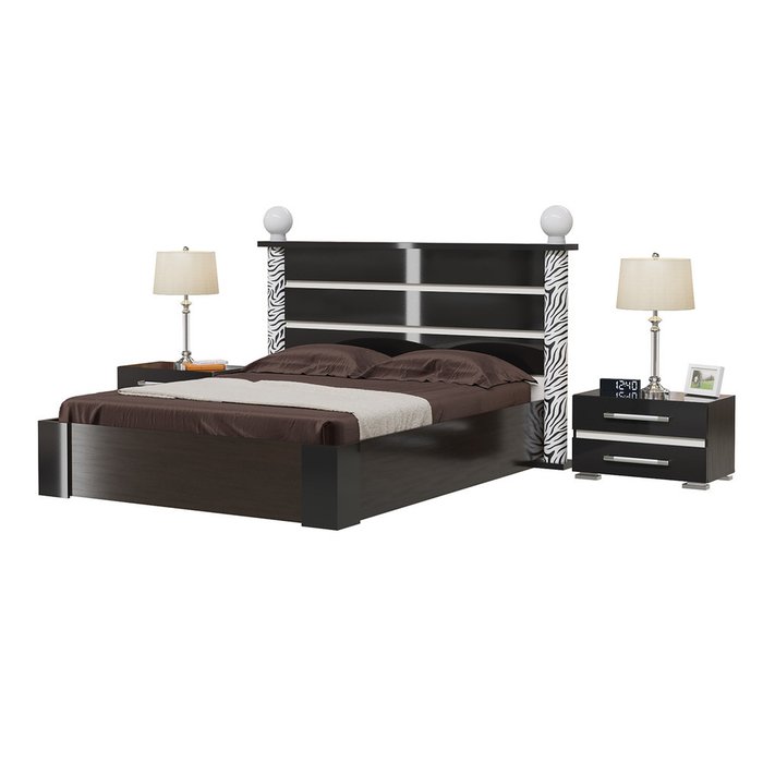 Спальня Сан-Ремо из кровати 160х200 и двух прикроватных тумб черного цвета - купить Спальные гарнитуры по цене 43629.0