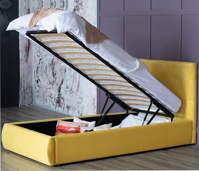 Кровать Selesta 90х200 с подъемным механизмом желтого цвета - купить Кровати для спальни по цене 21900.0