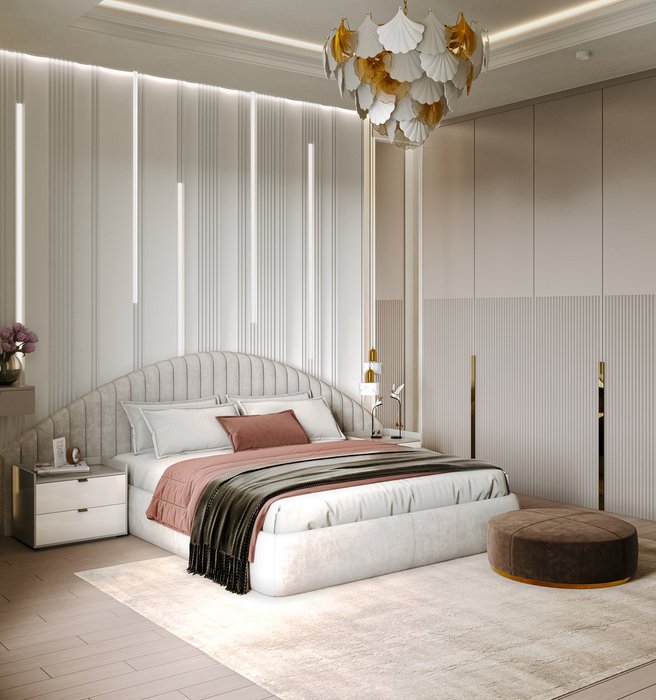 Кровать Letto argento 160х200 светло-серого цвета с мягкими панелями и подъемным механизмом  - лучшие Кровати для спальни в INMYROOM