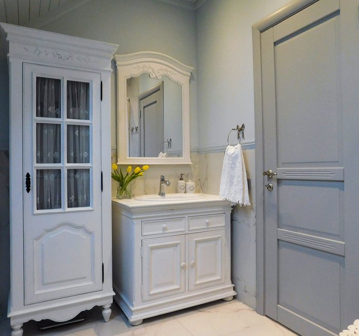Шкаф для ванной комнаты левый Марсель белого цвета - купить Шкафы витринные по цене 140505.0