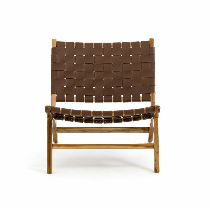 Кресло-лаунж из тика и кожи Amanda коричневого цвета - купить Интерьерные кресла по цене 55412.0