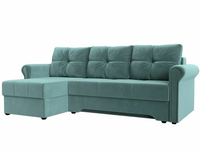 Угловой диван-кровать Леон бирюзового цвета левый угол