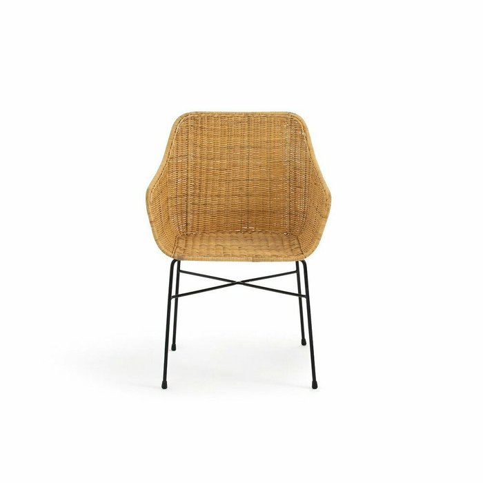 Стул с подлокотниками из плетеного ротанга и металла Melawi бежевого цвета - купить Обеденные стулья по цене 20853.0