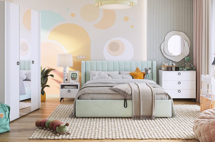 Кровать без подъемного механизма Ева 160х200 бирюзового цвета - лучшие Кровати для спальни в INMYROOM