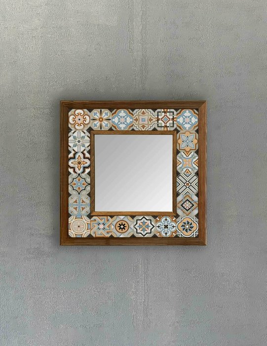 Настенное зеркало 33x33 с каменной мозаикой бежево-серого цвета - купить Настенные зеркала по цене 9840.0