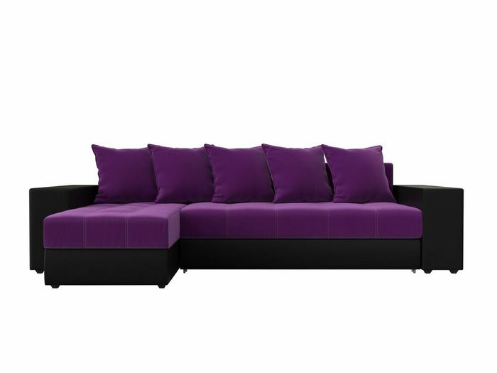 Угловой диван-кровать Дубай черно-фиолетового цвета (экокожа/ткань) левый угол - купить Угловые диваны по цене 54999.0