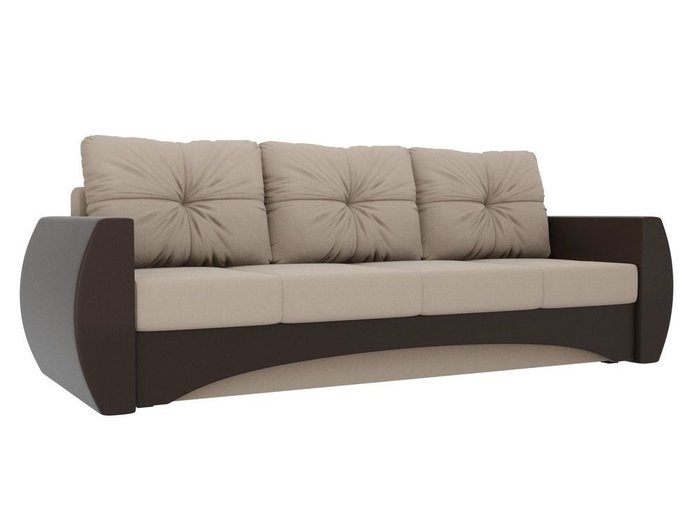 Прямой диван-кровать Сатурн бежево-коричневого цвета (ткань/экокожа)