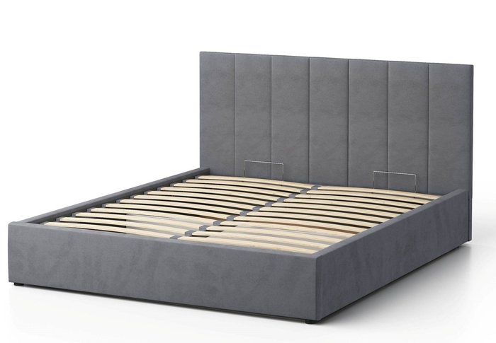 Кровать Венера-3 200х200 серого цвета с подъемным механизмом (велюр) - купить Кровати для спальни по цене 31952.0