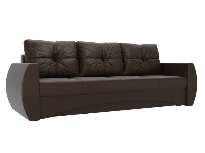 Прямой диван-кровать Сатурн темно-коричневого цвета (экокожа)